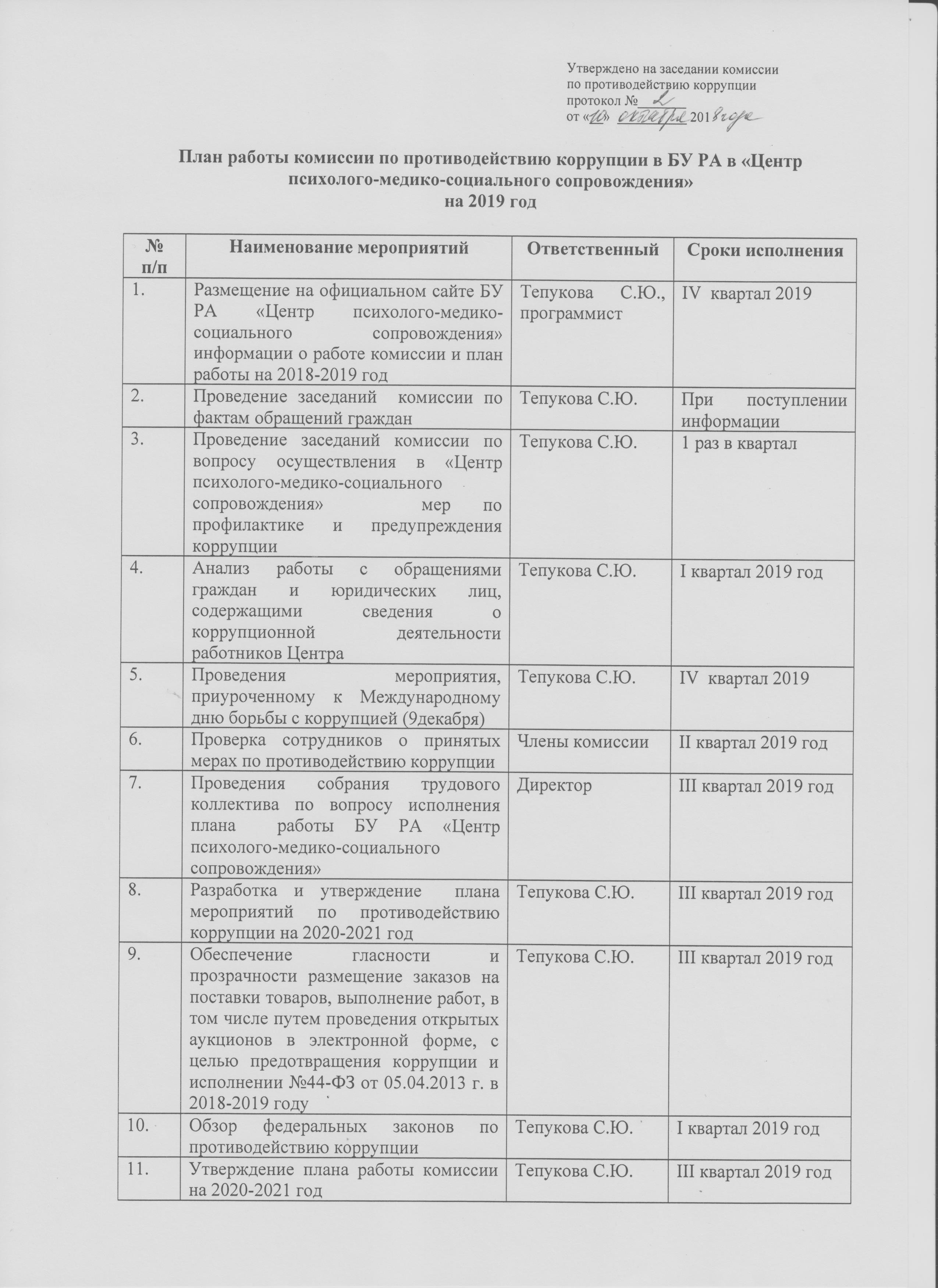 План антикоррупционной деятельности в доу